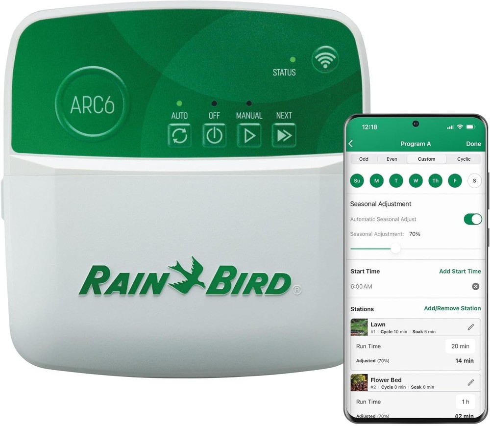 Rain Bird ARC6 Smart Irrigation Timer 6-Zone WiFi Controller Indoor Alexa Ready
