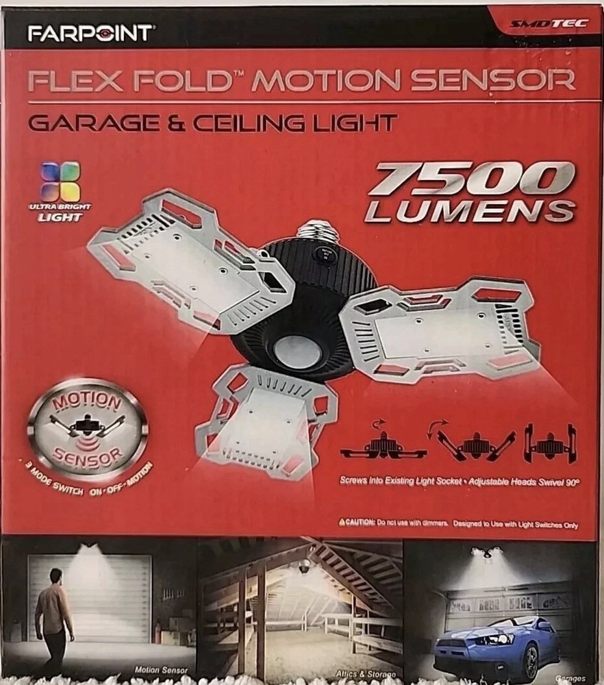 Farpoint Flex Fold Motion Sensor Garage & Ceiling Light 7500 Lumens New in Box