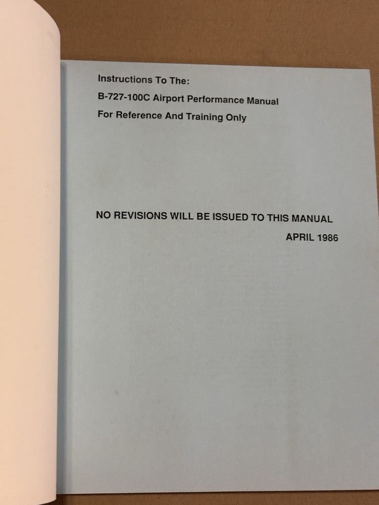 Federal Express B-727 Airport Performance Manual for Reference And Training Only