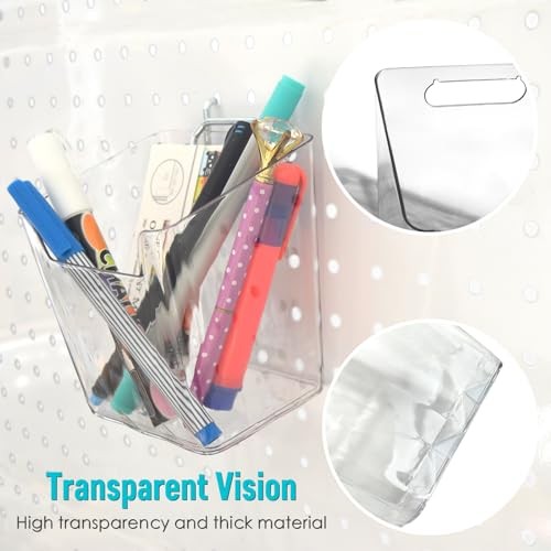 Large Pegboard Cups Peg Board Storage Bin 6 Pack with Hooks, Square Box Clear