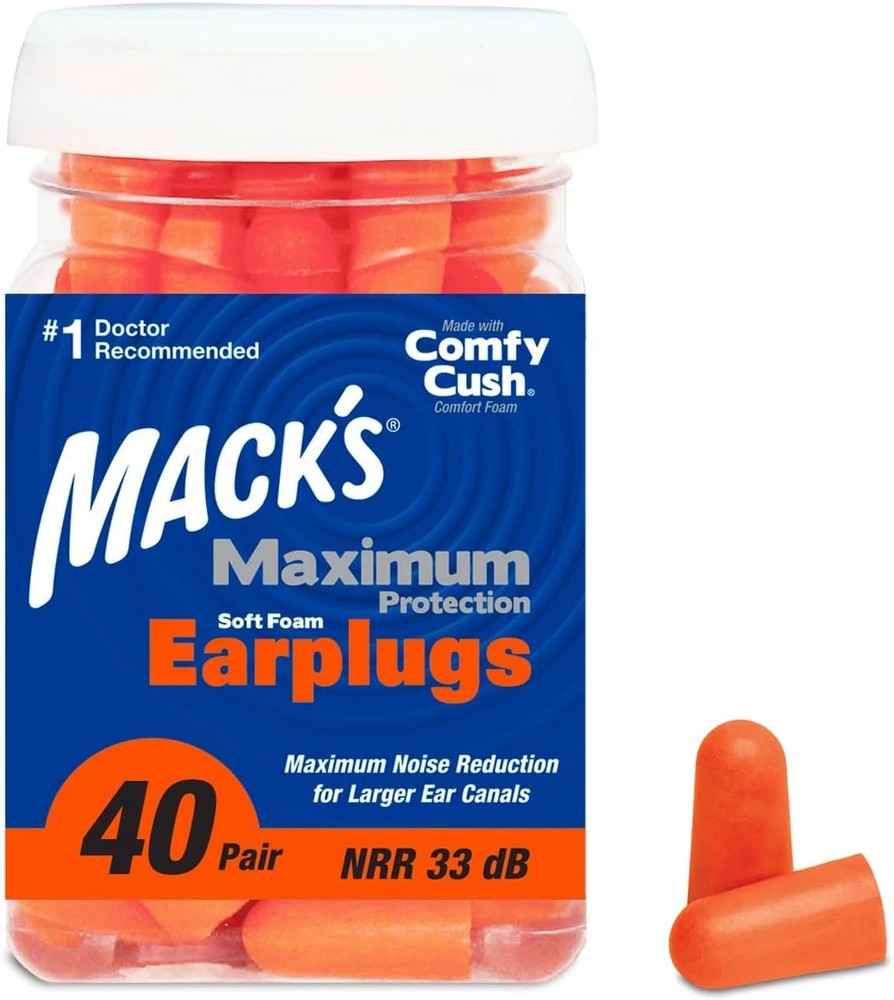 Mack’s Maximum Protection Soft Foam Earplugs – 40 Pair, 33 dB Highest NRR