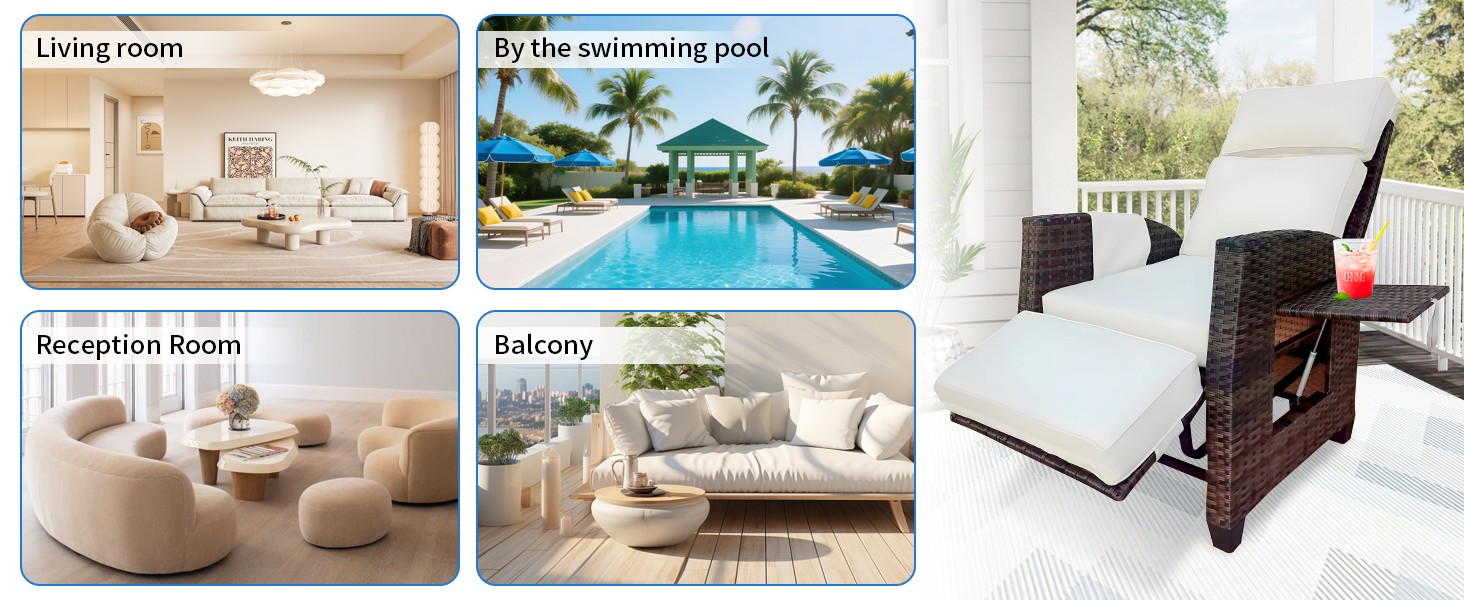 Outdoor Recliner, Patio Recliner Chair with Flip-up Table, Adjustable Backrest