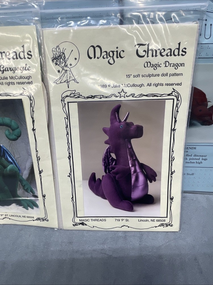Dinosaur Dragons Lizards Lot Bundle Soft Stuff McCalls Magic Threads 80s Stencil