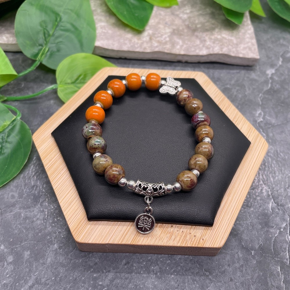 Handmade Ceramic Bead Beaded Stackable 6.25” Plus Stretch Bracelet New B619