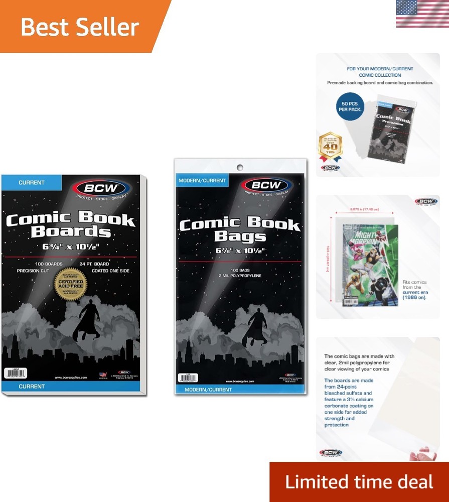 Current Comic Boards and Bags Combo | 100 Polypropylene Comic Bags & Backer B...