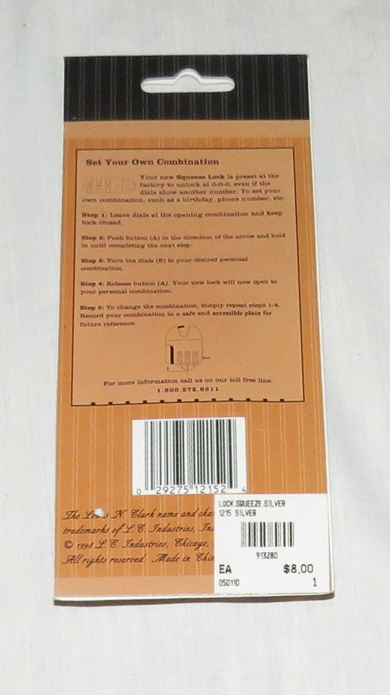 Lewis & Clark Combination Squeeze Lock - New in package