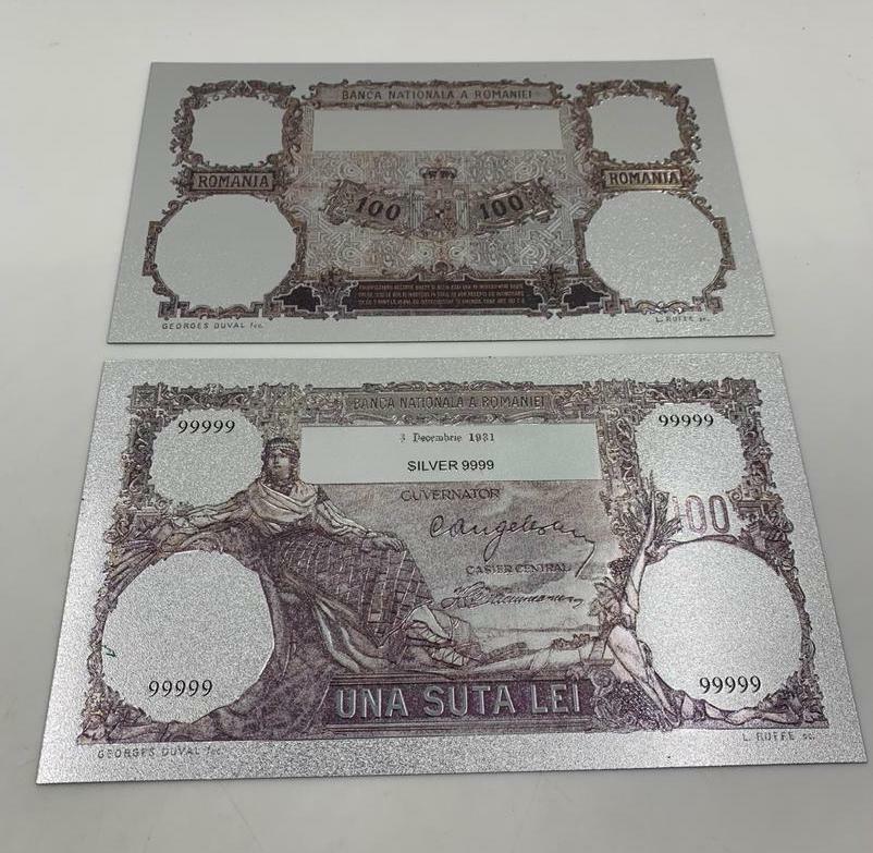 ROMANIA 100 LEI 1931 SILVER PLATED POLYMER BANKNOTE