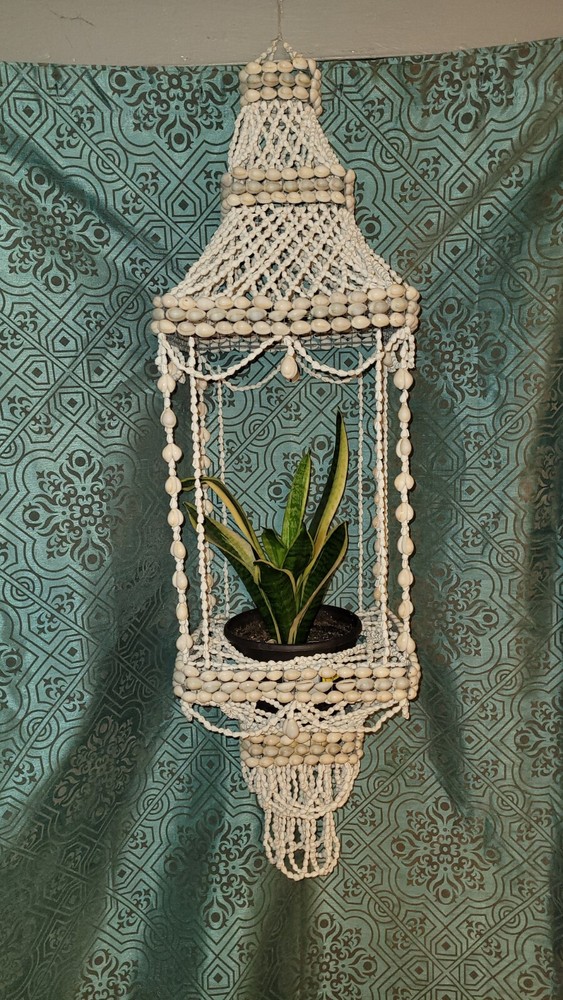 BOHO Hanging Cowrie Sea Shell Planter Decor 70's large