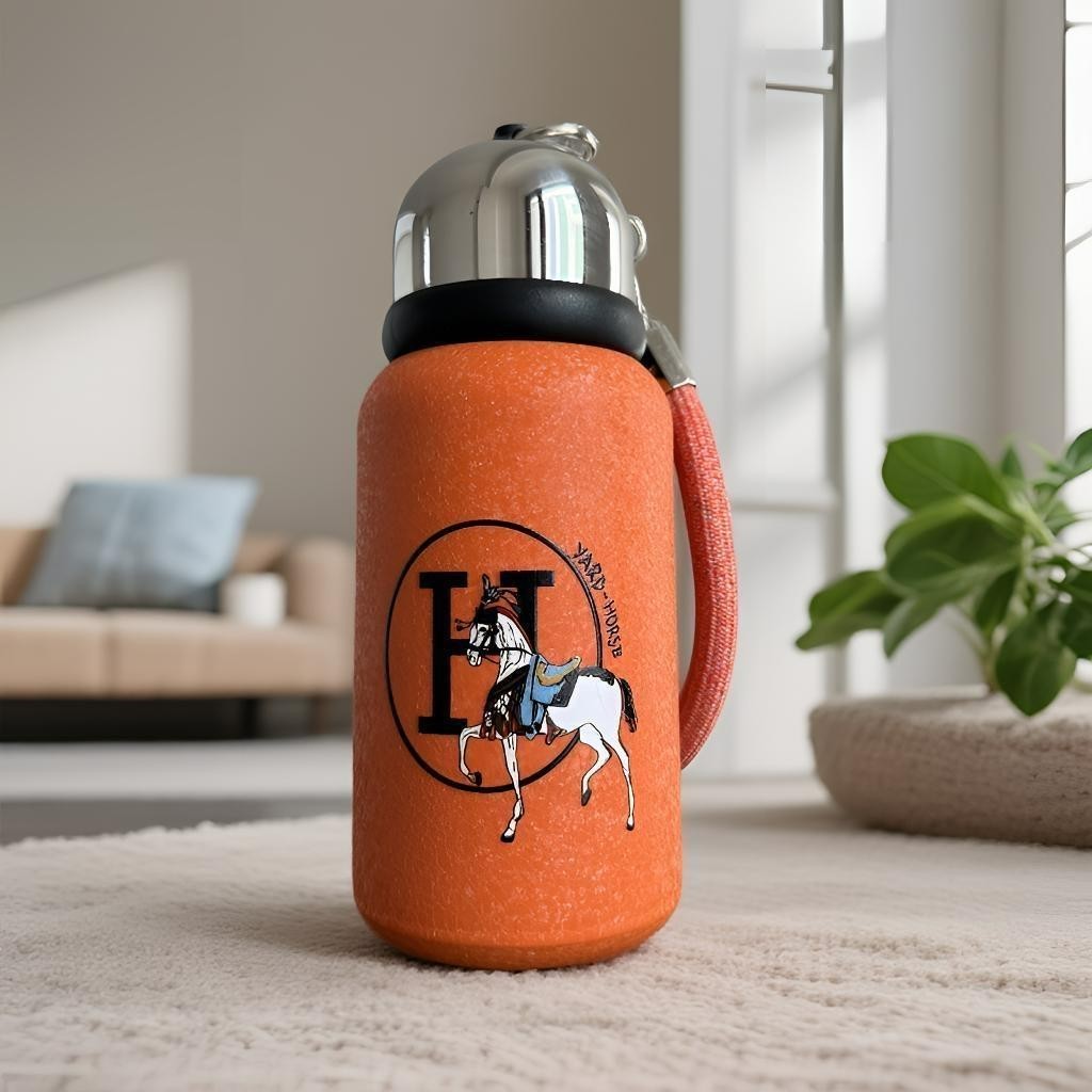 Hermès VIP Gift Orange Titanium Insulated Bottle Horse Design Portable