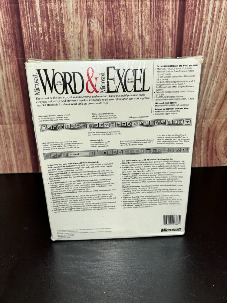 Vintage Microsoft Word & Excel Program For Macintosh Computer Sealed Floppy Disk