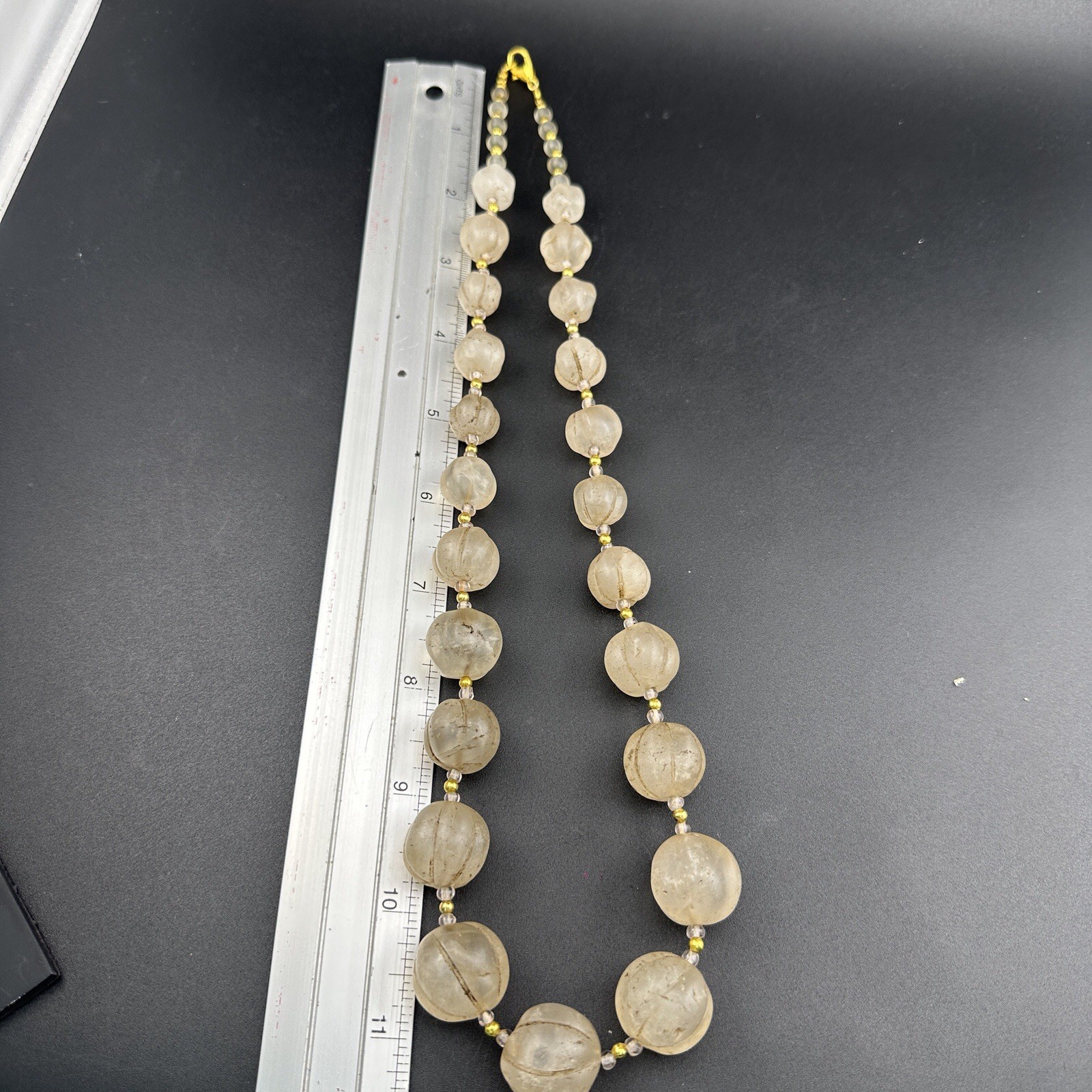 Old Himalayan Regions Crystals ￼ Beads Carving Gold Plated Beads Necklace Rare