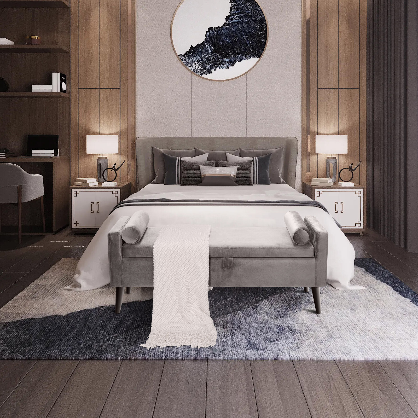 47" Upholstered Storage Ottoman Bedroom Velvet Bench End of Bed + 2PCS Pillows