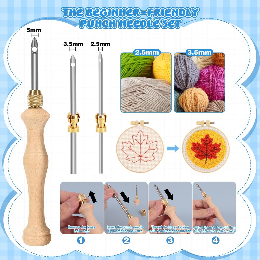 35Pcs Punch Needle Kit Adult Beginner, Adjustable Punch Needle Tool with Diff...
