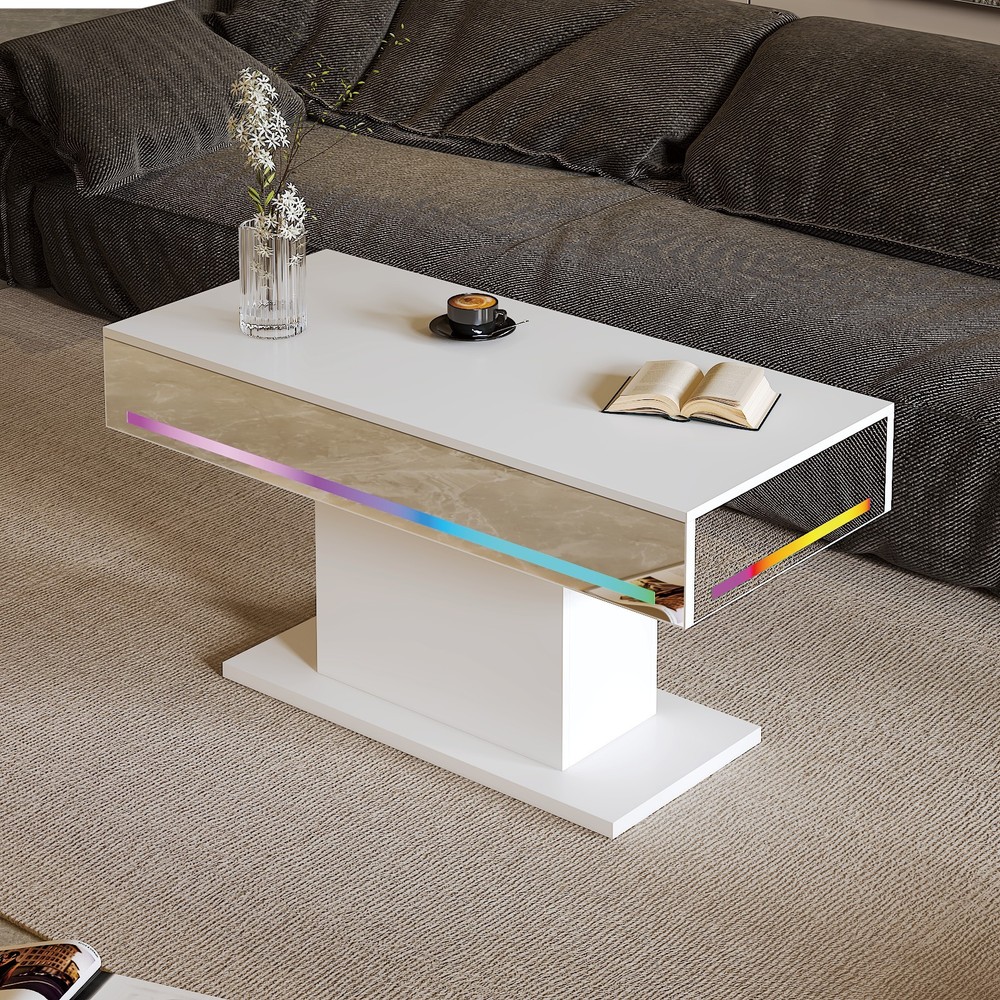 Led Coffee Table with 16 Colors LED Lights Living Room Rectangular Center Table