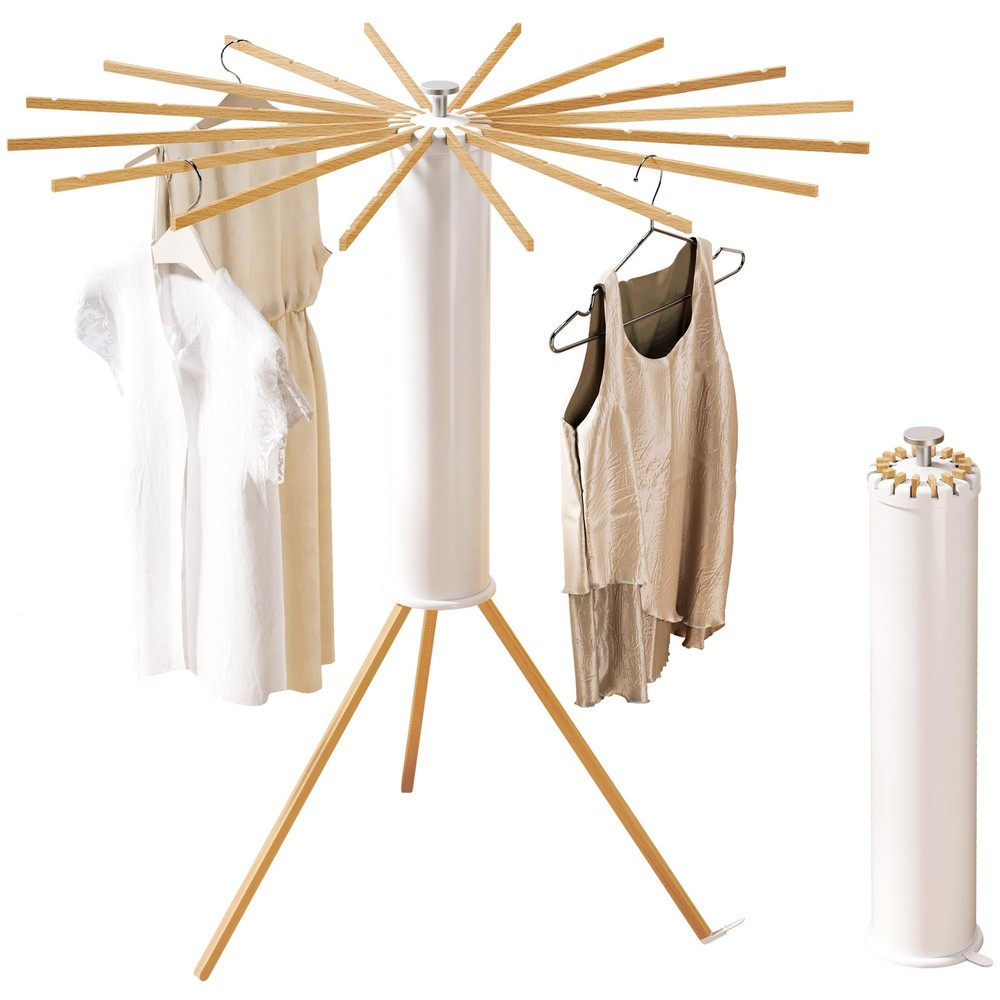 Foldable Tripod Clothes Drying Rack,Beechwood & Portable Laundry Stand, Space...