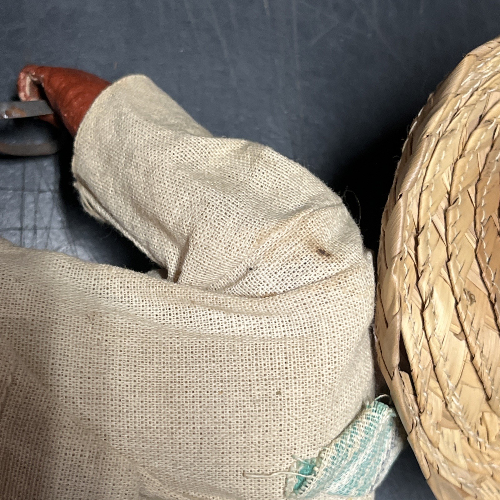 Vintage Mexican Hand Made Painted Oil Cloth Folk Art Dolls 9”Tall