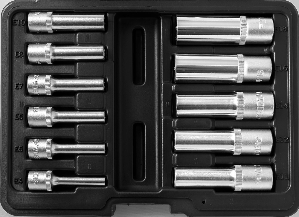11 Piece Set VIM Inverted / External Deep Torx Sockets - VDE418 e-socket Set