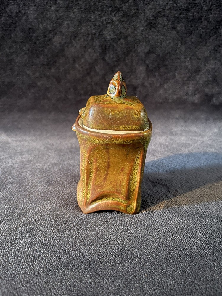 Japanese Style Studio Pottery Organic Ash Glazed Small Footed Container SIGNED