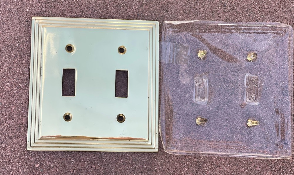 VTG Double Toggle Light Switch Plate Solid Brass MCM Art Deco STEP border UNUSED