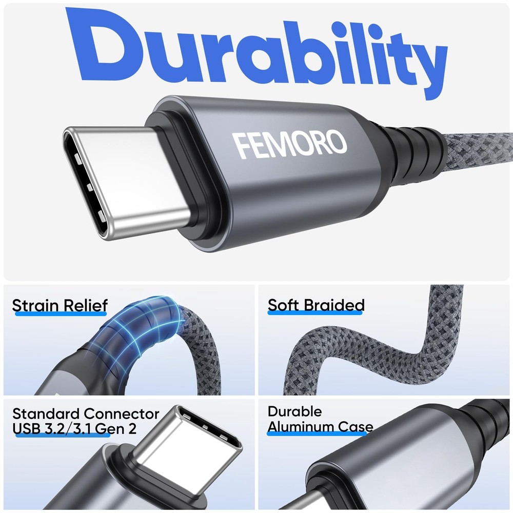 USB C Cable 15ft, Long 3.2 Gen2 10Gbps Data Transfer & 15 Feet, Grey