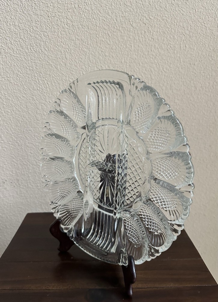 Vintage L.E. Smith Glass Deviled Egg & Relish Plate w/ Pineapple Pattern-EUC