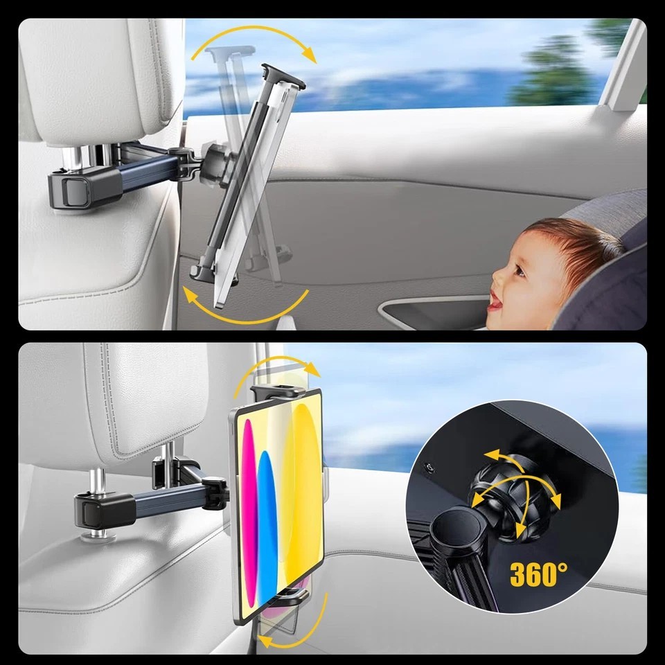Tablet Holder 360° Car Back Seat Headrest Mount for 4.7-12.9" iPad Phone Samsung