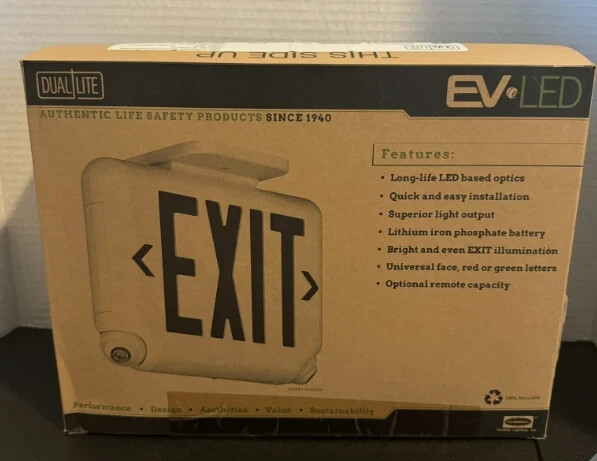 Dual-Lite LED Combination LED Exit Emergency Light Red Letters EVCURWD4I-WM