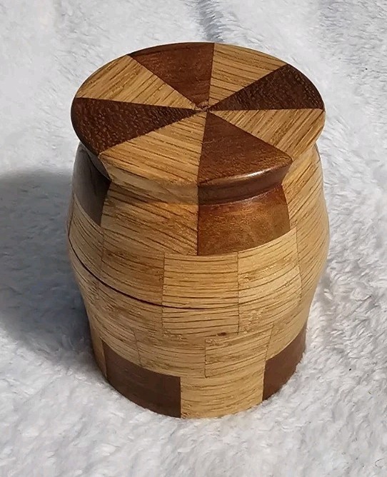 Vintage Hand-turned Segmented Wood Lidded Container