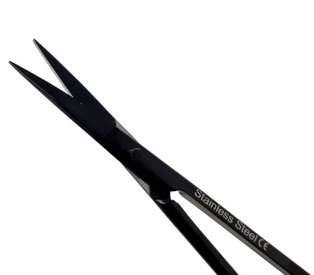 2Pcs Micro IRIS Dissecting Scissors STR + CRV Blades Full Black Shears - 4.5"