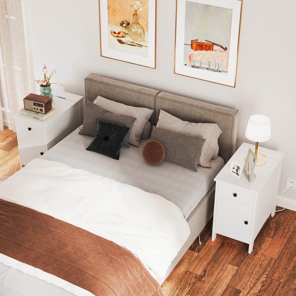 End Table with Charging Station Flip Top Bedside Table with USB Ports & Outlets