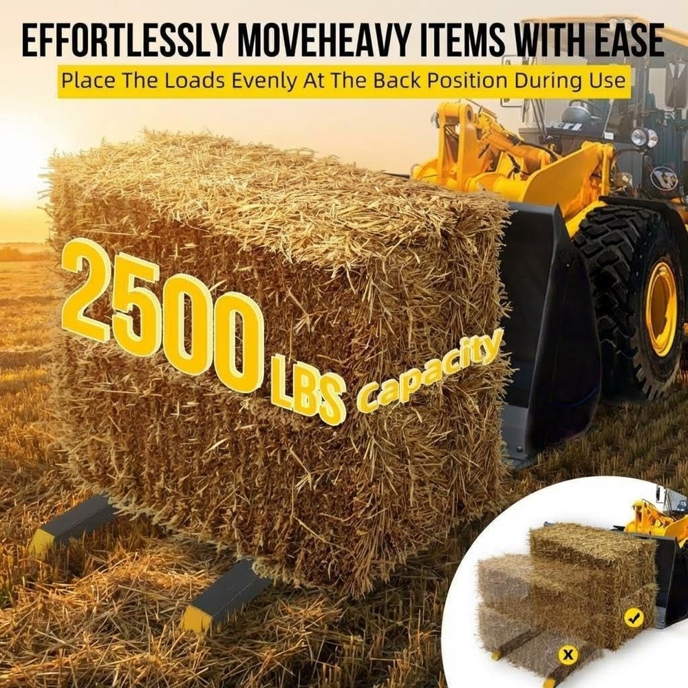 2500 Pound Pallet Fork Attachment Suitable for Tractor Buckets Skid Steer Loader