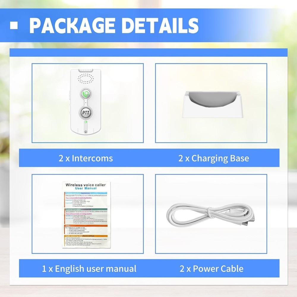 2 Way Intercom for Home,Wireless Intercom System Portable,Long Range,Push to ...