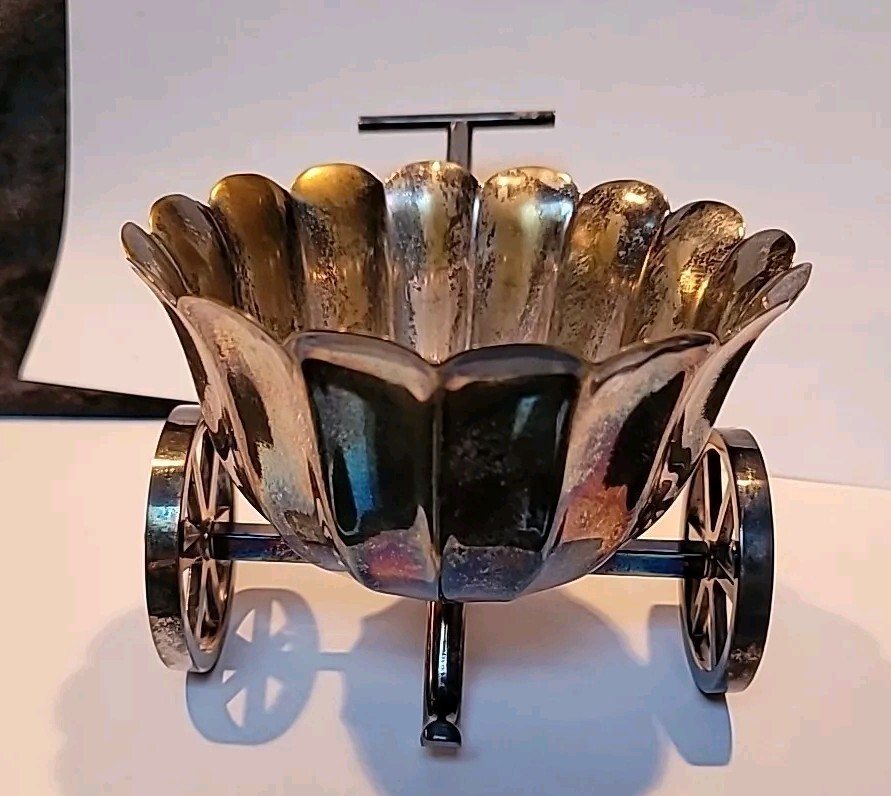 Vtg. Silverplate Wheeled Wagon Caddy, Server. Italy