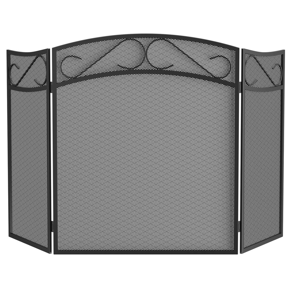 Fire Beauty Foldable Fireplace Screen 3 Panel Wrought Iron with Spark Guard ...