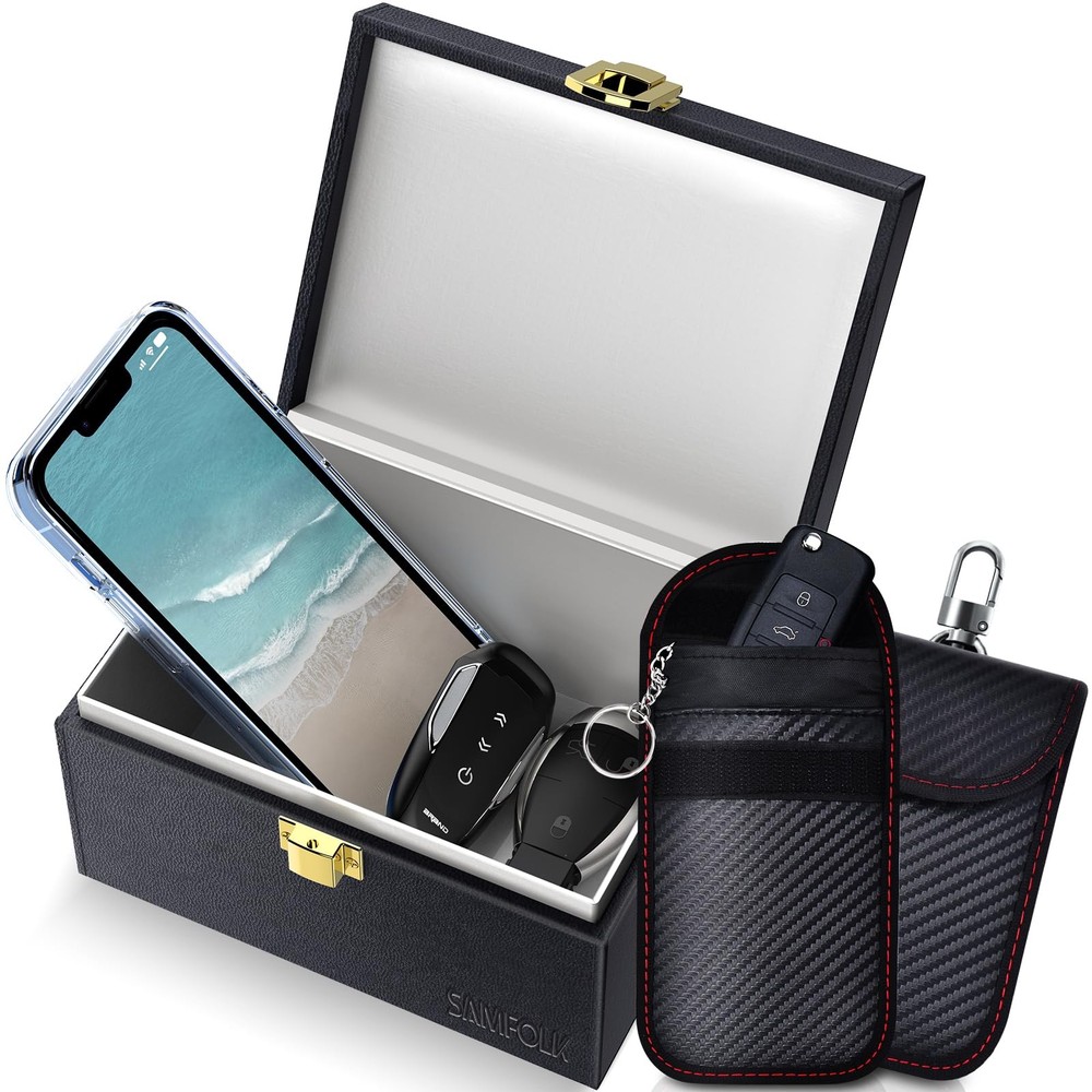 Samfolk Faraday Box and Pouch 2 Pack, Keyless Entry Car Key Safe Protector,An...