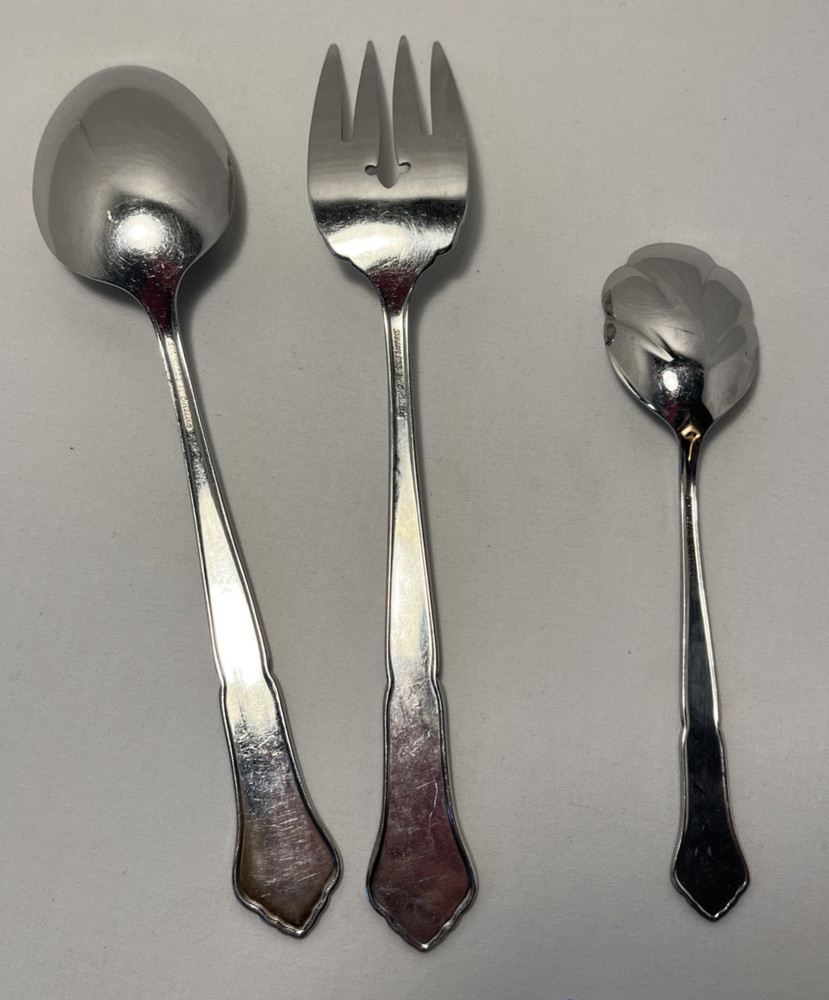 Oneida Ashmore Stainless Serving Set Serving Spoon, Cold Meat Fork, Sugar Spoon