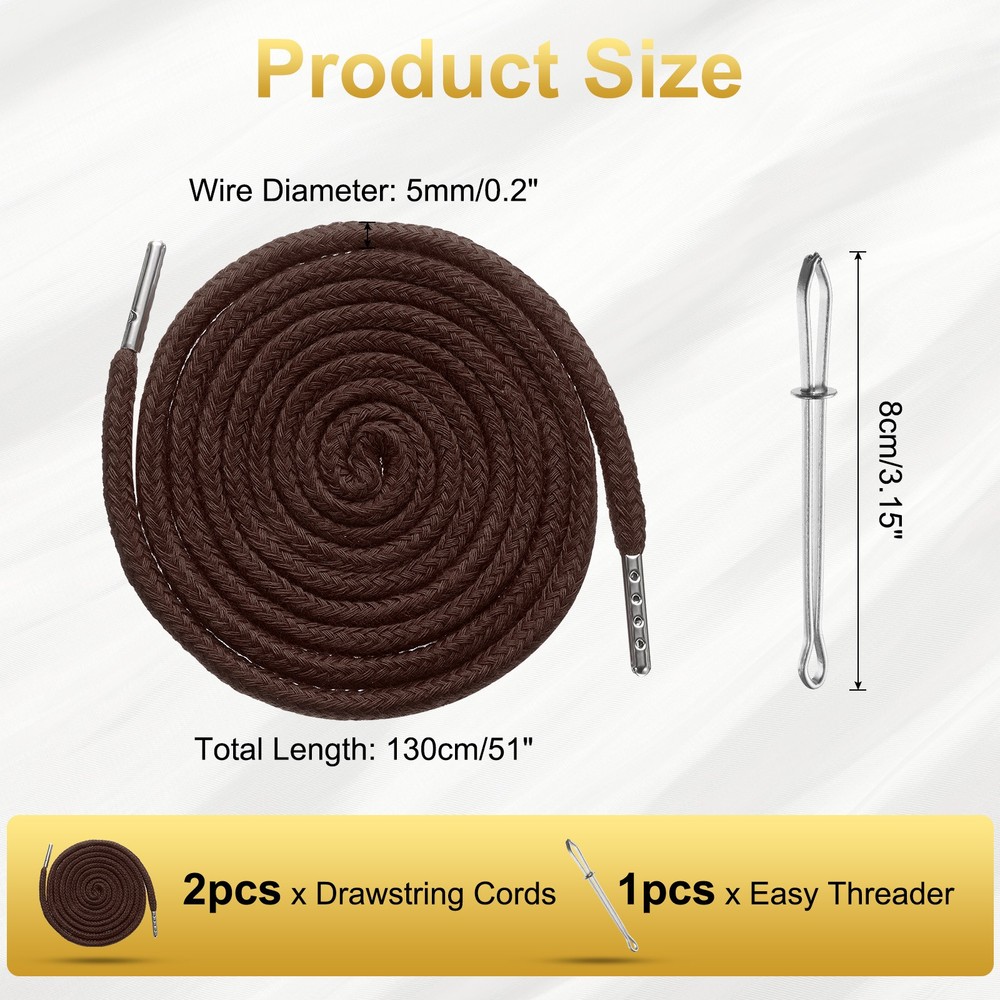 2pcs Drawstring Cords 51" Replacement Drawstring with Threader Coffee