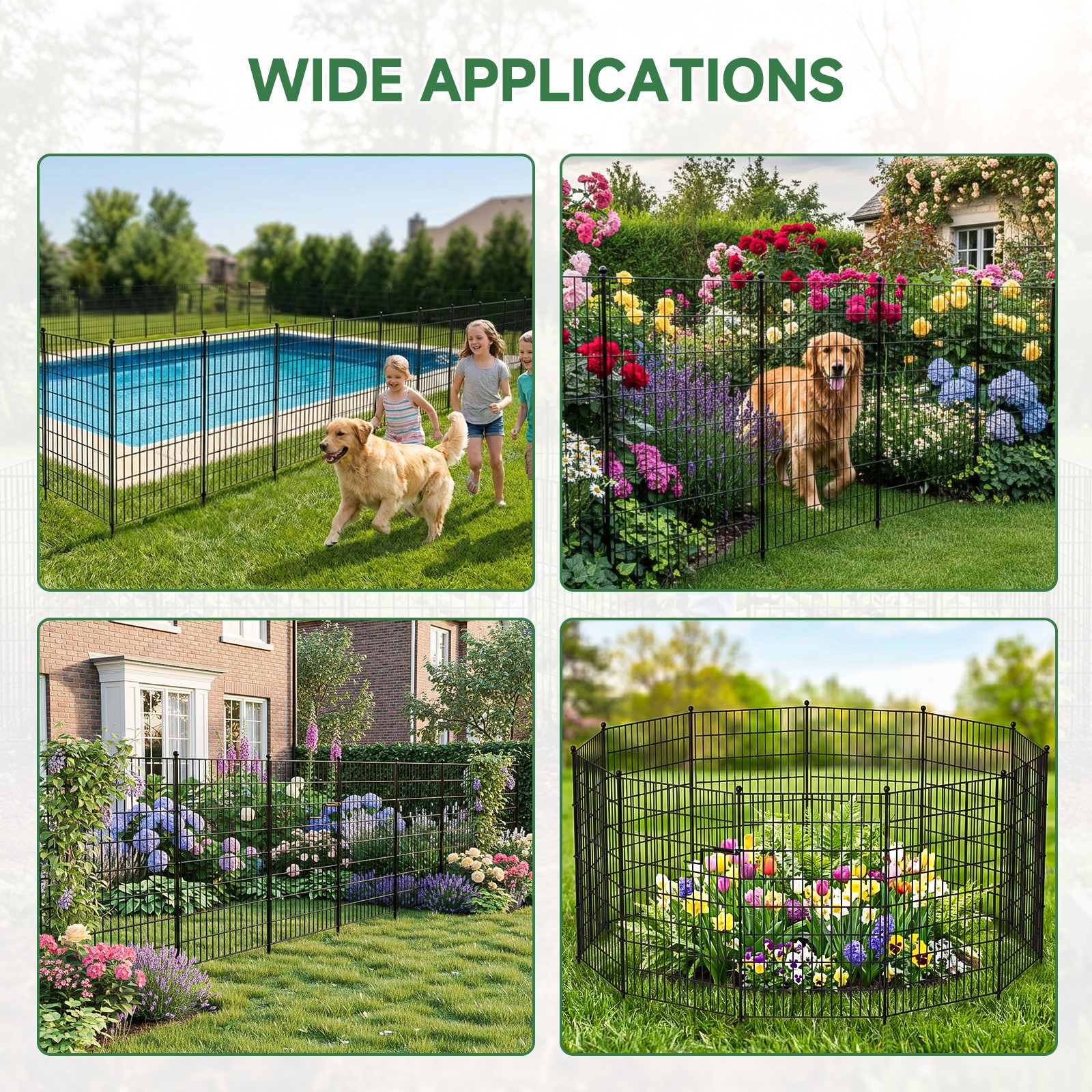 Decorative No Dig Garden Fence with Gate - 7/13 Panels for Pets & Yard 15/18 Ft