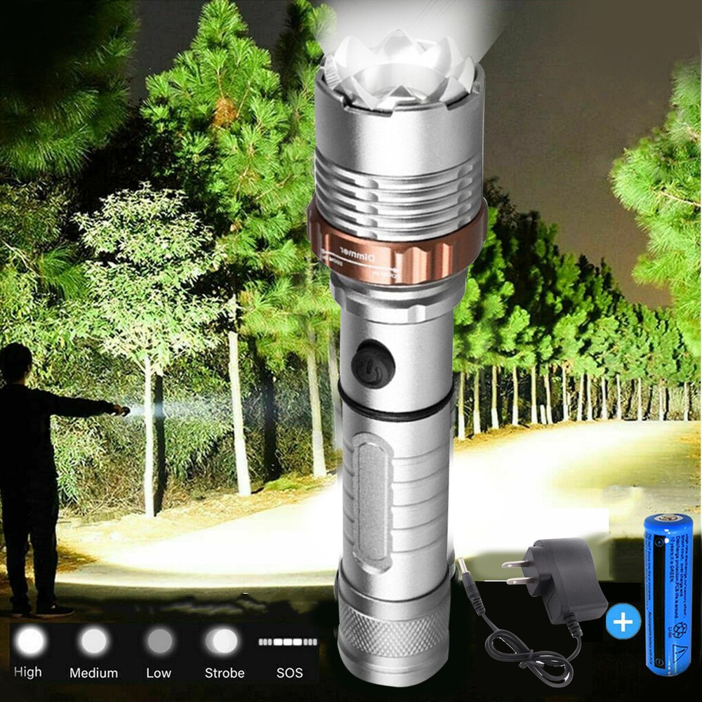 2pcs Super Bright 22000000LM LED Flashlight High Powered Torch Rechargeable Lamp