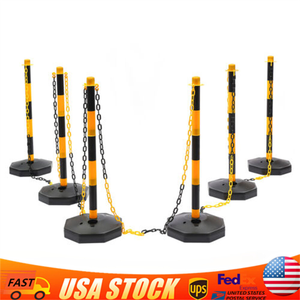 6 Pack Traffic Cones Adjustable Delineator Post Portable Parking Pole W/ Chains