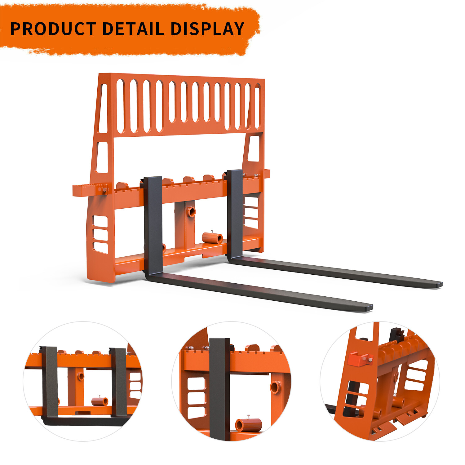 45" Skid Steer Pallet Fork Frame Orange With 48" Fork Blades Attachment 4500LBS