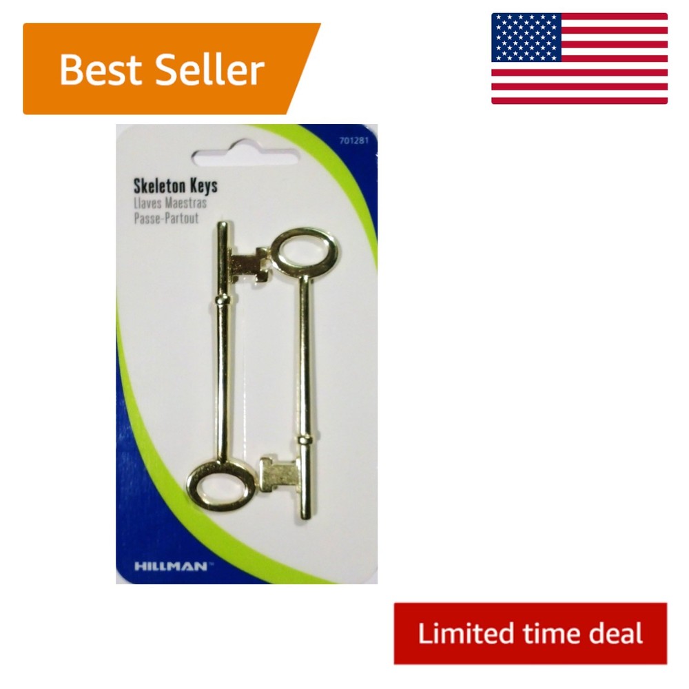 Versatile 2-Pack Brass Skeleton Keys - One with Slot, One without for All Needs