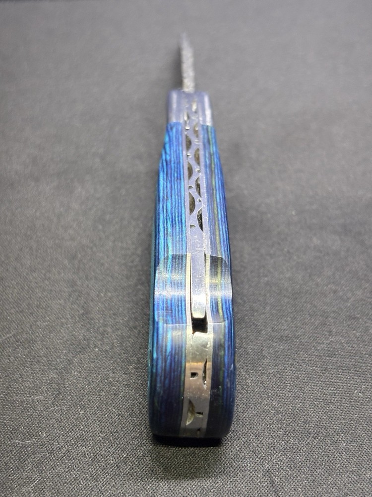 Custom J Wolfe Damascus Folder - Blue Handle Beauty
