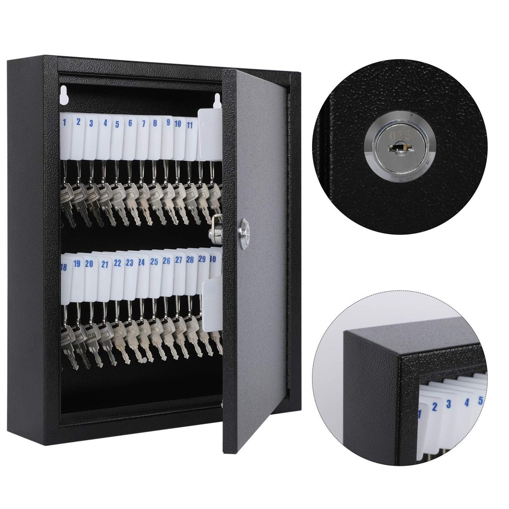 KYODOLED Key Storage Lock Box with Key, Locking 60 Keys, Black