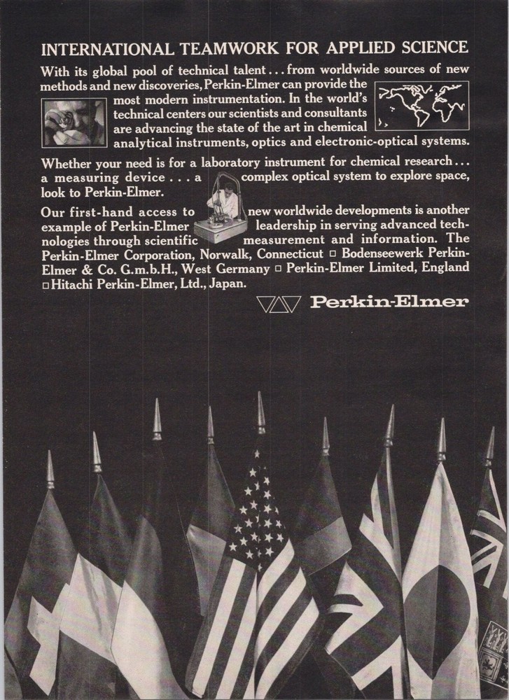 Perkin-Elmer 1962 Vintage Print Ad International Teamwork Applied Science