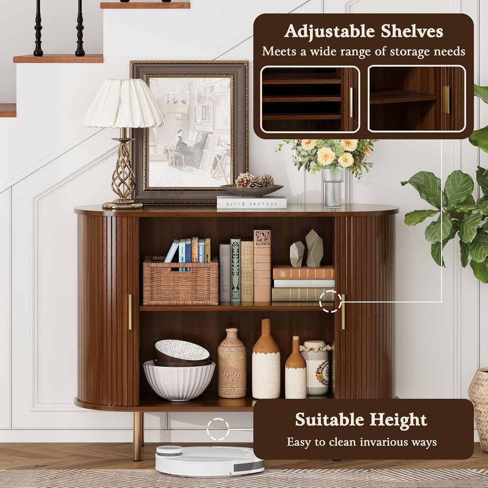 DHH Sideboard Buffet Cabinet with Storage,Mid Century Modern Fluted Accent Coffe