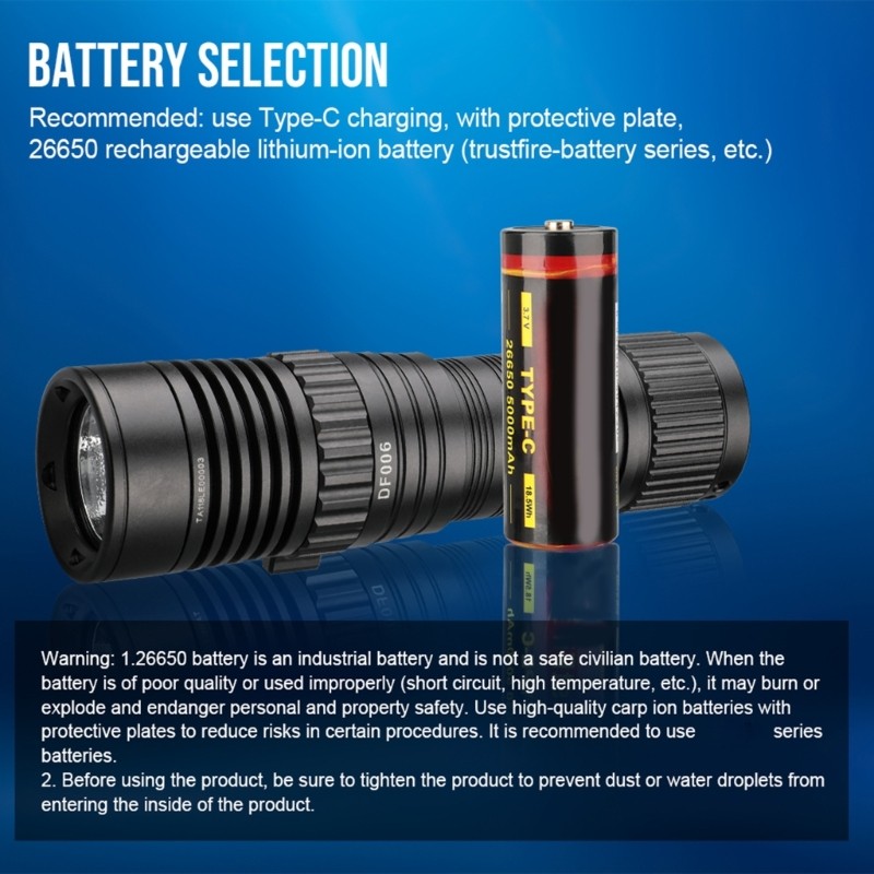 Professional Diving Flashlight Underwater Flashlight Dive Light Waterproof