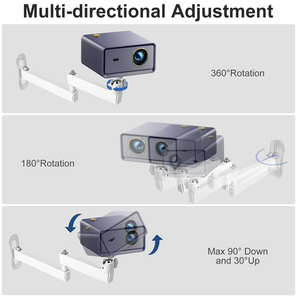 Foldable Projector Wall Ceiling Mount Bracket 360° Rotating 1/4" Screw Universal
