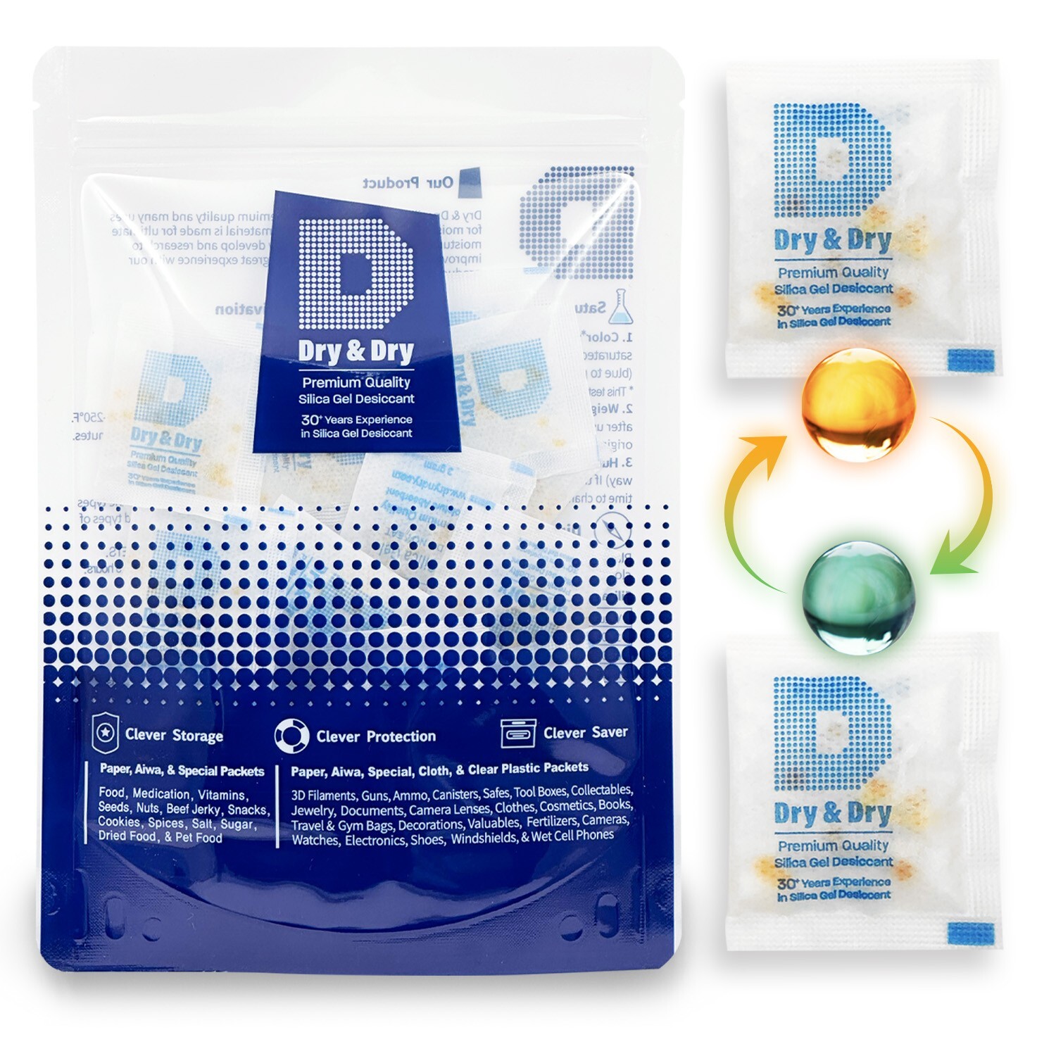 3 gram X 50 PK "Dry & Dry" Food Grade Orange Indicating Silica Gel Packets