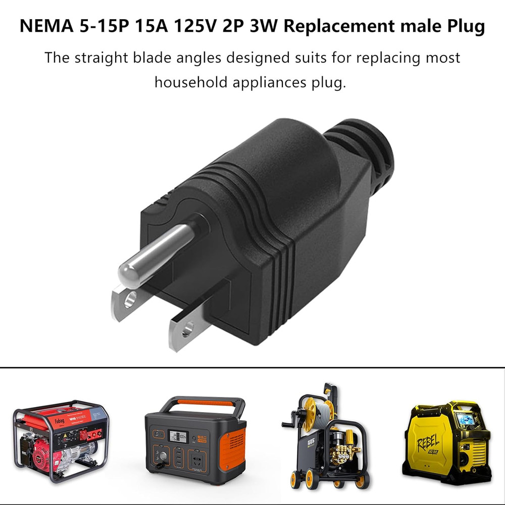 Replacement Plug 3 Prong NEMA 5-15P Power Adapter Replacement Plug, Straight